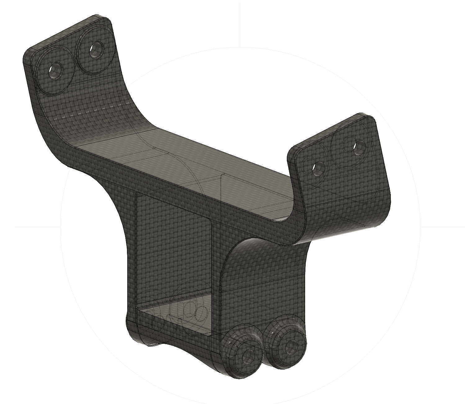 CAD rendering of a lightweight composite aircraft bracket with multiple mounting points